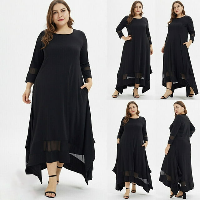 SMihono Robe d'Été pour Femmes Grande Taille Mode Femmes Grande Taille Unie à Manches Trois Quarts Robe Longue Musulmane