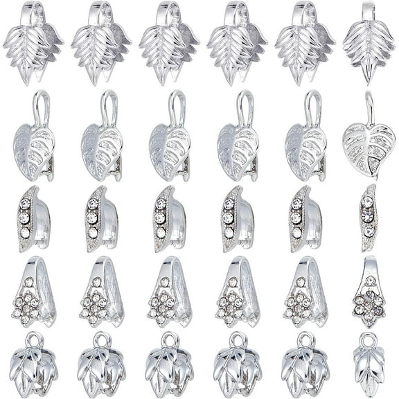 30Pcs Brass Pendant Pinch Bails 5 Style Rhinestone Ice Pick Pinch Bails Platinum Snap On Jewelry Clasp Bails Clasp for Jewelry Making