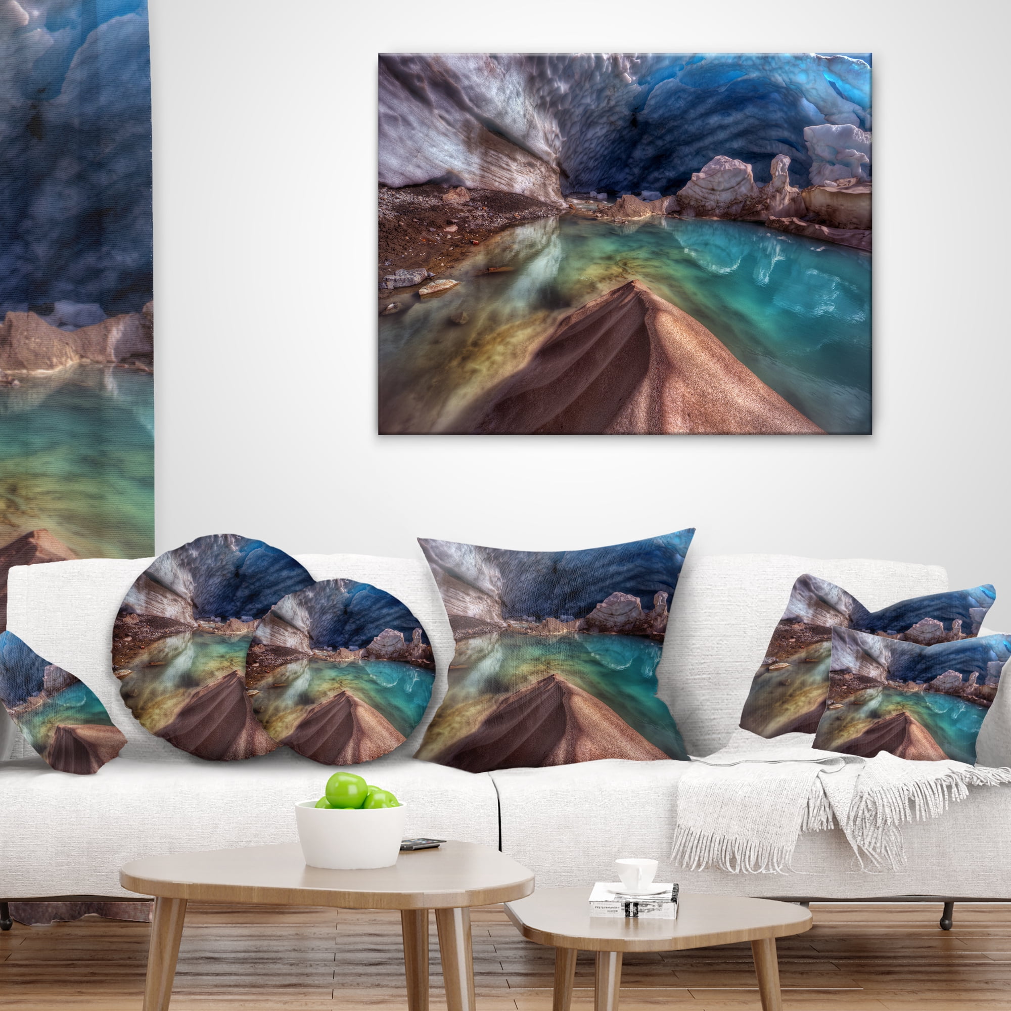 Designart Colorful Glacier Cave - Landscape Printed Throw Pillow - 16x16