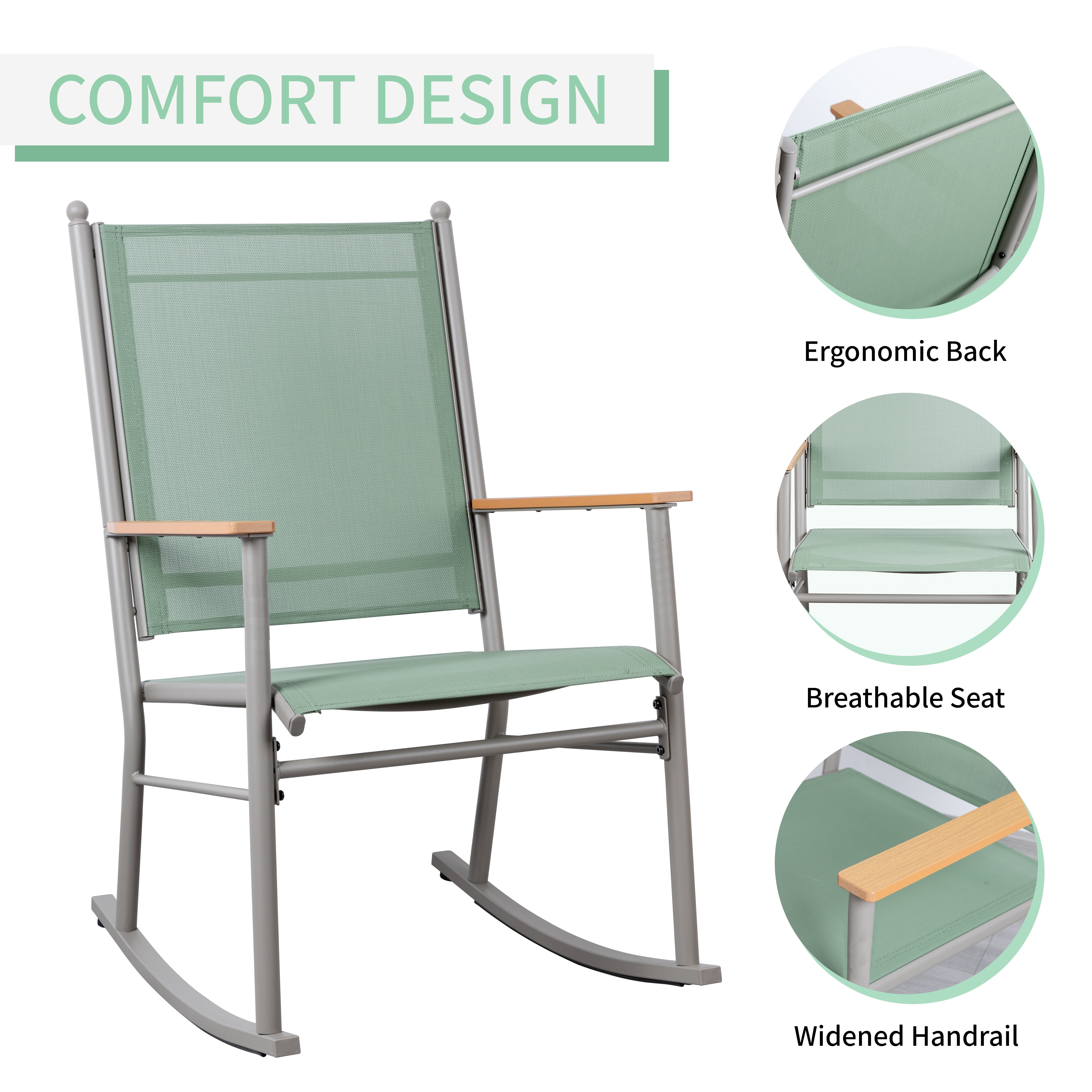 Walsunny Outdoor Patio Chairs Set of 2 Rockers Metal Rocking Chairs Furniture for Porch Backyard Lawn Garden,Green