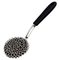 Cast Iron Scrubber Brush with Handle Cast Iron Scrubber Cleaner, Large Cast Iron Chain Mail Scrubber - Chainmail Scrubber Sponge - Metal Skillet Scrubbing, Wok, Oven Cleaning Kit(BK2,9.5x1.57x0.3")