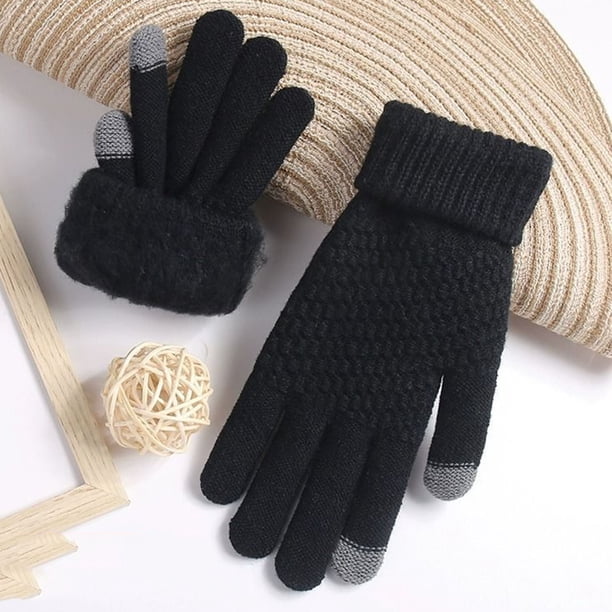 Guantes de invierno para mujer, cálidos, con pantalla táctil, de punto medio y largo, de felpa, de poliéster.