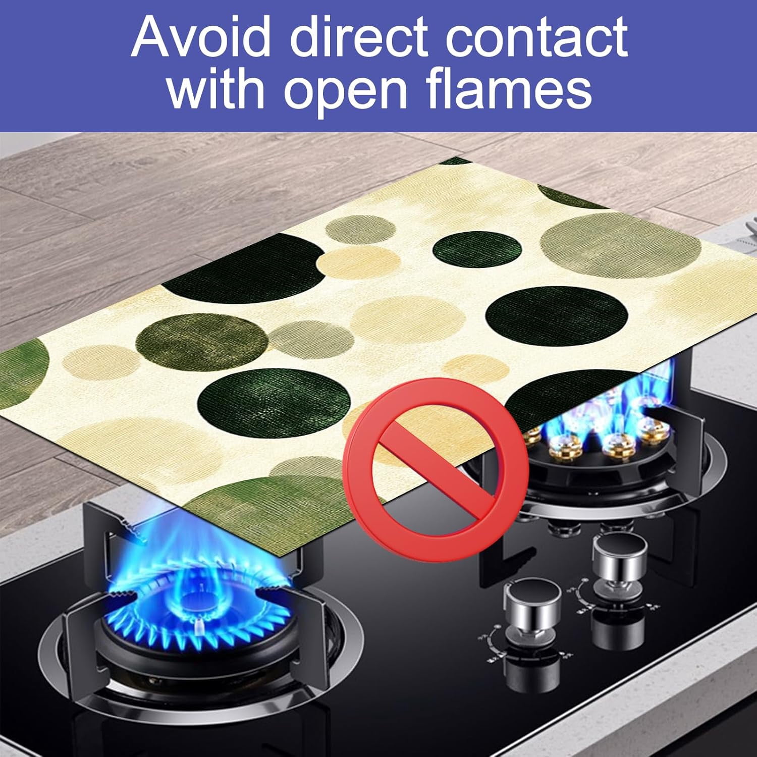 Stove Top Covers for Electric Cooktop 28x20 Inches Heat Resistant Countertop Protector Kitchen Dish Drying Mats Coffee Bar Mats Retro Green Polka Dot Design