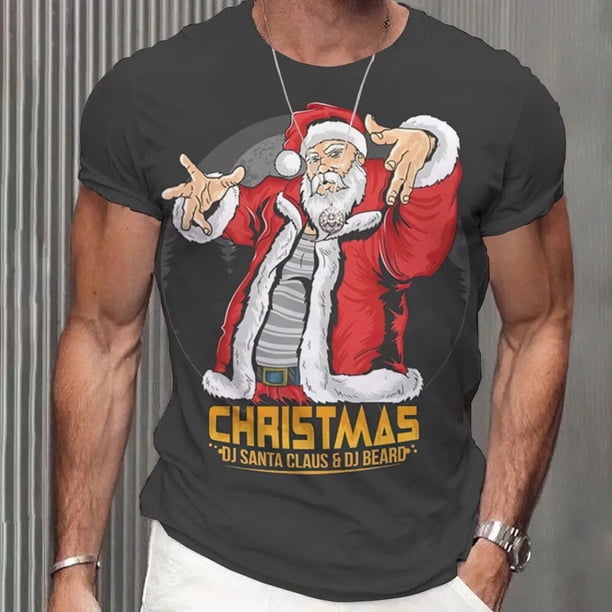 Camisetas navideñas con estampado 3d divertido de Papá Noel, camisetas de gran tamaño, camisetas para hombre, camisas informales de vacaciones de verano con cuello redondo, ropa Harajuku para hombre