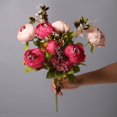 thumbnail image 1 of Ramo de flores artificiales de seda ZHCH ramo de peonías artificiales 13 cabezas falsas vintage rojo oscuro, 1 of 5