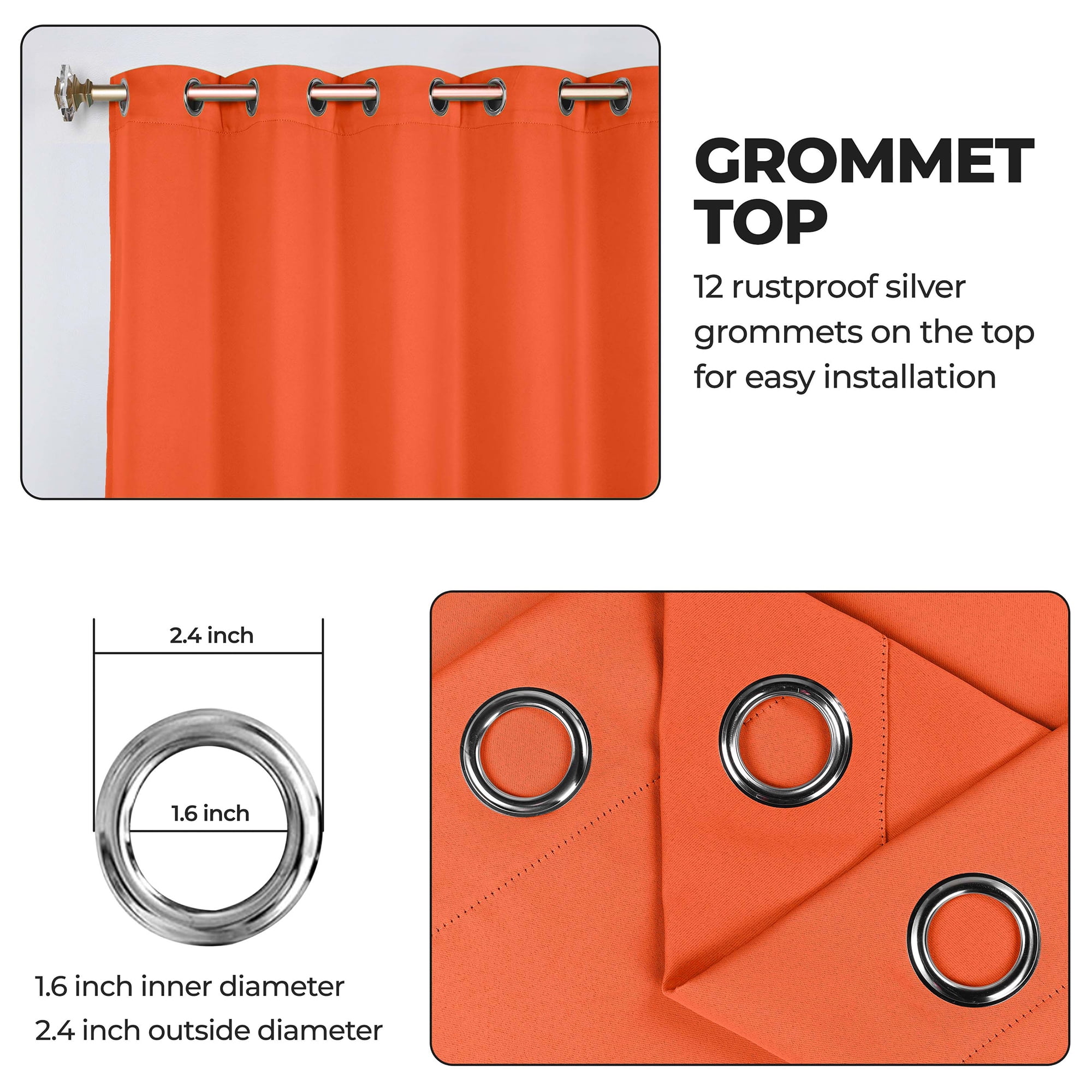 Superior Blackout Solid Light Filtering Grommet Curtain Panel Set, 70" x 96", Rust