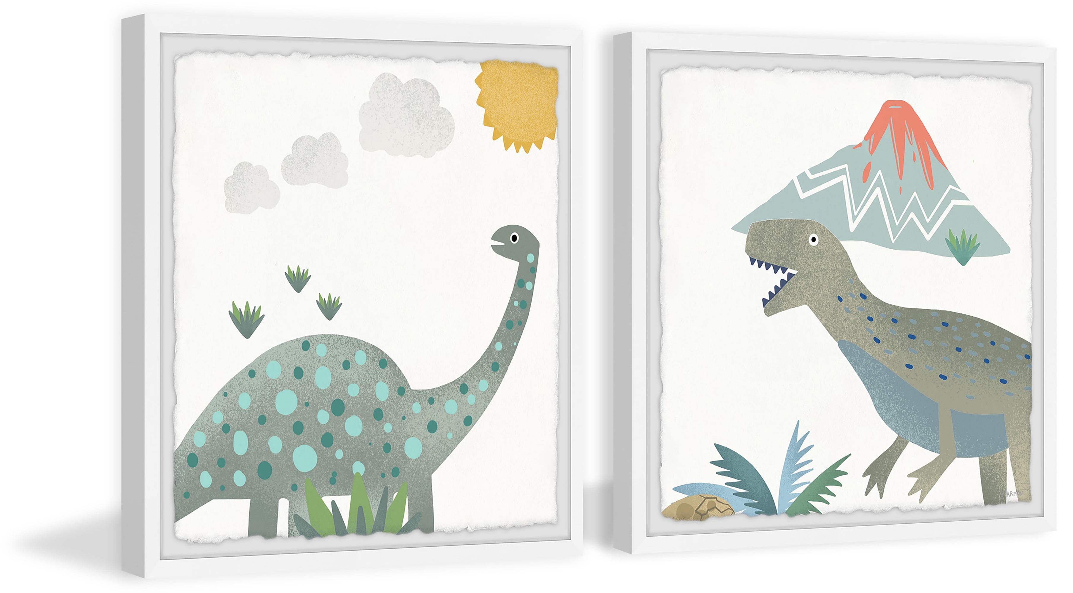 Marmont Hill Printed Dinosaurs Framed Art Prints, Set of 2