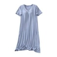 thumbnail image 2 of Zedker Pajamas for Women Long Nightgowns with Pockets Plus Size Short Sleeve House Dresses Blue Plus L, 2 of 8