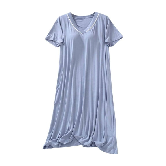Ynynloco Nightgowns for Women Short Sleeve V Neck Solid Color Niggt Dress Casual Houses Soft Lightweight Loungewear