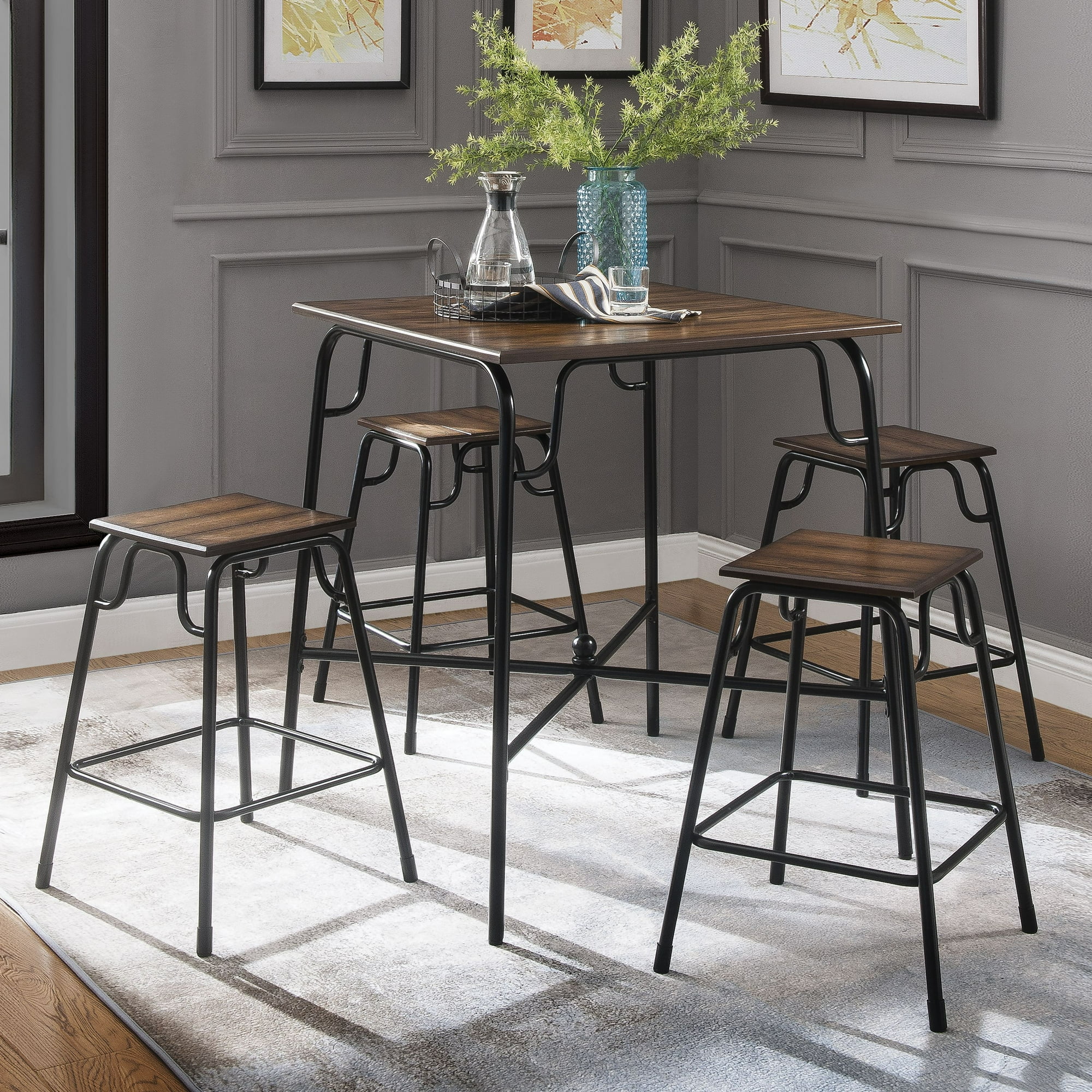 ACME Hachi 5-Piece Counter Height Dining Set, Walnut and Black