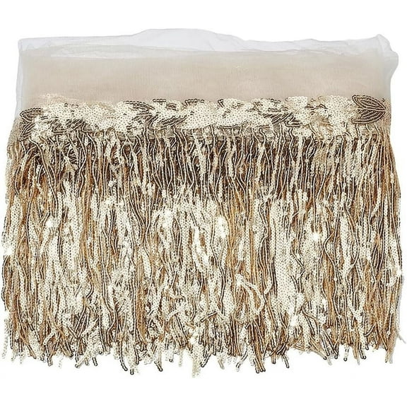 10 Yards Sequins Fringe Trim 7.87 Inch Gold Sequin Tassels Sewing Trim Sequin Chainette Tassel Fringe Trim for DIY Craft Latin Dress Shawls Dance Dresses Clothing Embellishment Gold