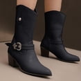 thumbnail image 2 of YLYL Womens Wide Mid Calf Boots Block Heel Pointed Toe Buckle Casual Dressy Walking Shoes, 2 of 9
