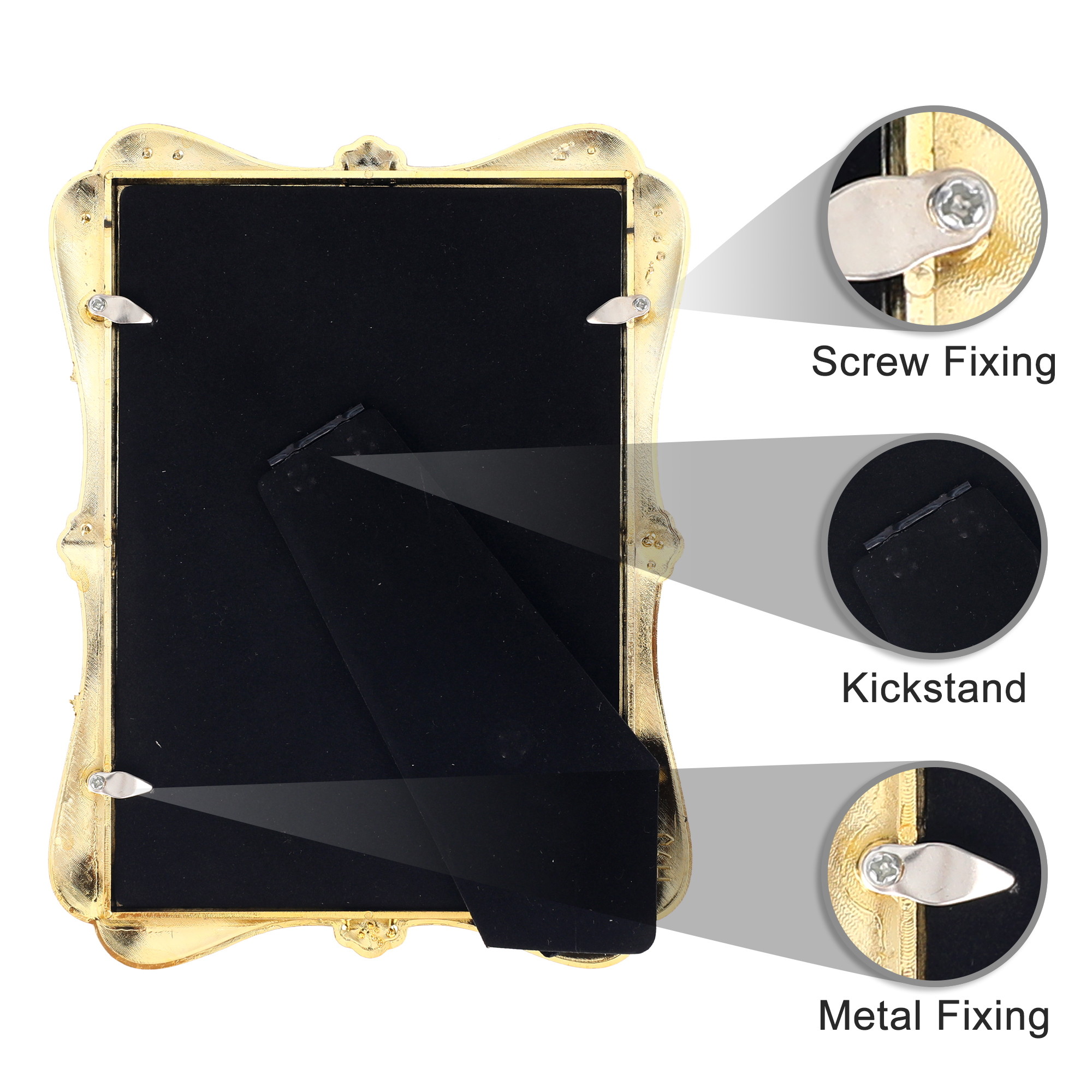 Unique Bargains Picture Frame Pearl Plated Photo Frame for Tabletop Display Gold 5x7 in