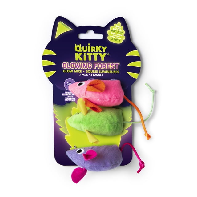 Quirky Kitty Jouet pour Chat Souris Phosphorescentede la Forêt Lumineuse, lot de 3