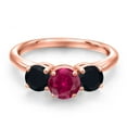 thumbnail image 3 of Gem Stone King 18K Rose Gold Plated Silver Red Created Ruby and Black Onyx Engagement Ring for Women | 1.95 Cttw | Round 6MM | Gemstone July Birthstone | Size 9, 3 of 6