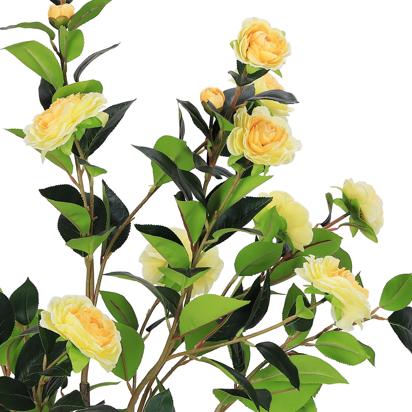 2-Pack 47 Inch Artificial Camellia Tree with Yellow  Flowers - 4 FT Faux Blooming Plant for Indoor Outdoor Home, Office & Front Door