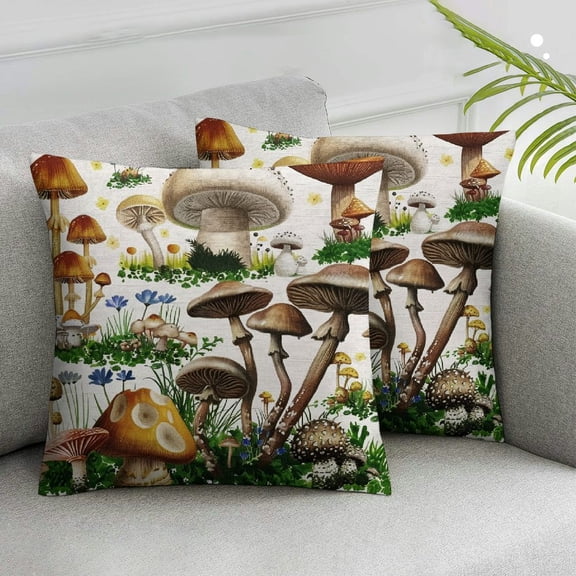 JRXY Mushroom Throw Pillow Cover Wild Species Farmhouse Cushion Case for Sofa Couch 2pcs White