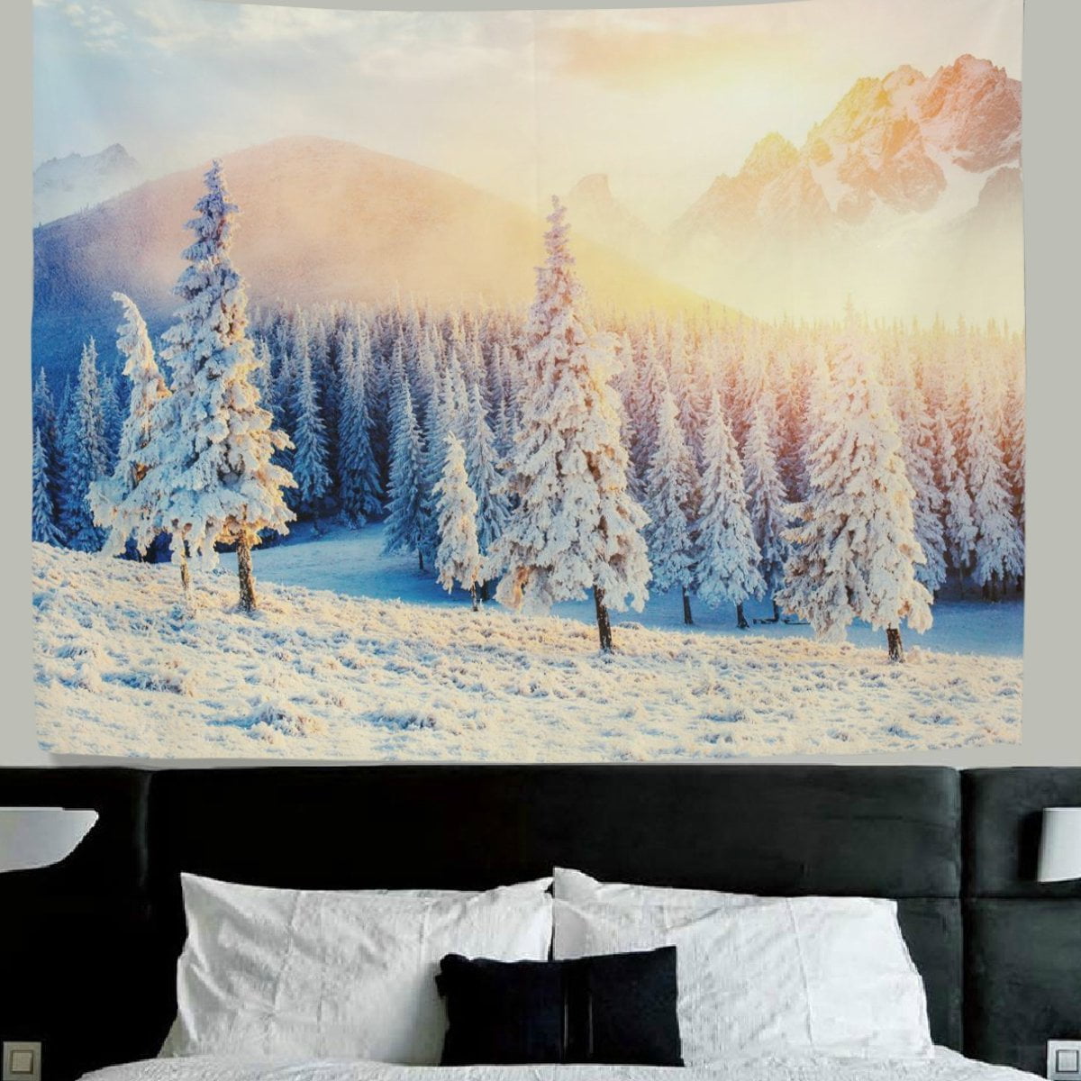 Snowed in Pine Trees Up on the Mountains 51x60 Fabric Tapestry Wall26 