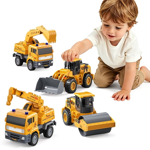 Lucky Doug Construction Truck Toy for Boys 3 4 5 6 Year Old, Kids Friction Powered Construction Vehicle Sandbox Beach Toys - Excavators, Cranes, Bulldozer, Road Roller, Birthday Gift for Toddlers 3-6