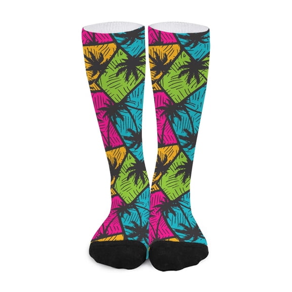 DIQADILA Colorful Palm Tree Pattern Print Long Socks