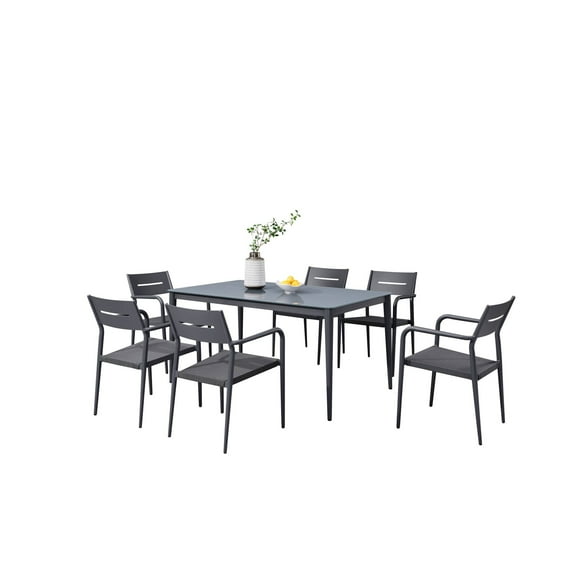 Blue Wave Bali 7-Piece Contemporary Outdoor Patio Dining Set - Slate Grey