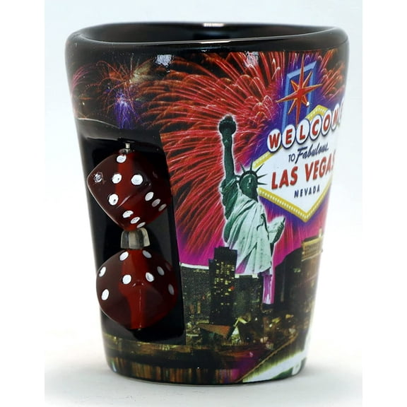Las Vegas Nevada Fireworks Dice Black Shot Glass