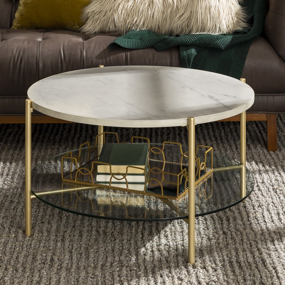 Manor Park MidCentury Round Coffee Table, White Marble/Gold Walmart