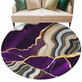 thumbnail image 6 of Purple Marble Round Rug 5ft Washable Circle Kitchen Rugs Non Slip Grey Gold Texture Vintage Farmhouse Art Large Area Rug Indoor Floor Carpet for Bedroom Living Room Home Office Dining Room Nursery, 6 of 8