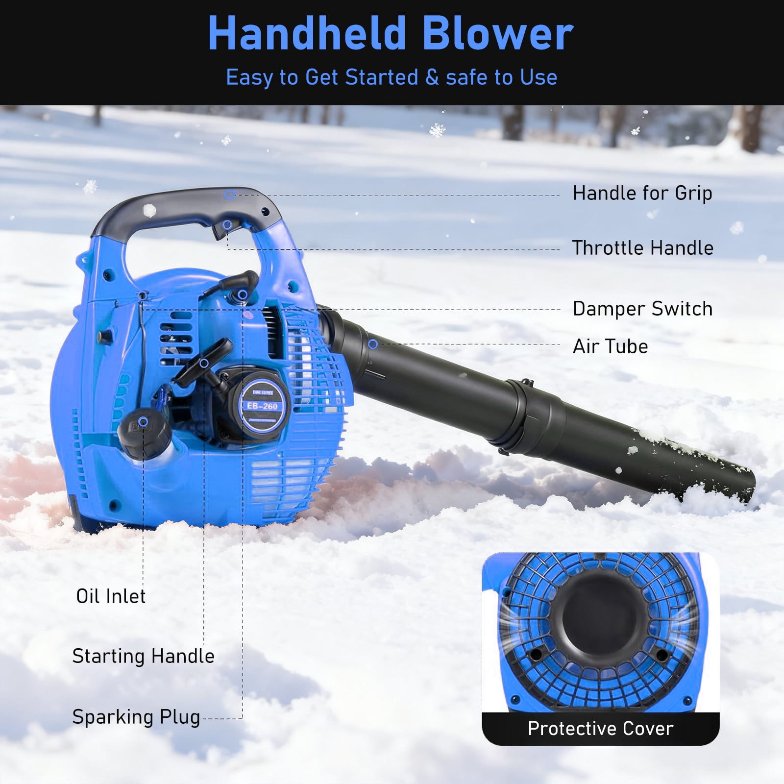 YILIFEIDA Gas Leaf Blower for Yard, 25.4CC 2-Stroke Gas Powered Leaf Blower Commercial Handheld Grass Lawn Garden Dust Blowing Cleaning Tool 7500Rpm, Blue