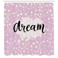 thumbnail image 1 of Motivational Shower Curtain, Hand Written Style Dream Word on a Cloud Shape and Grungy Dots, Fabric Bathroom Set with Hooks, 69W X 84L Inches Extra Long, Lilac Pale Yellow Black, by Ambesonne, 1 of 3