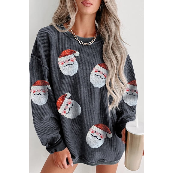Redhotype Glam Sequin Santa Top - Grey, Long sleeves, Trendy Fit