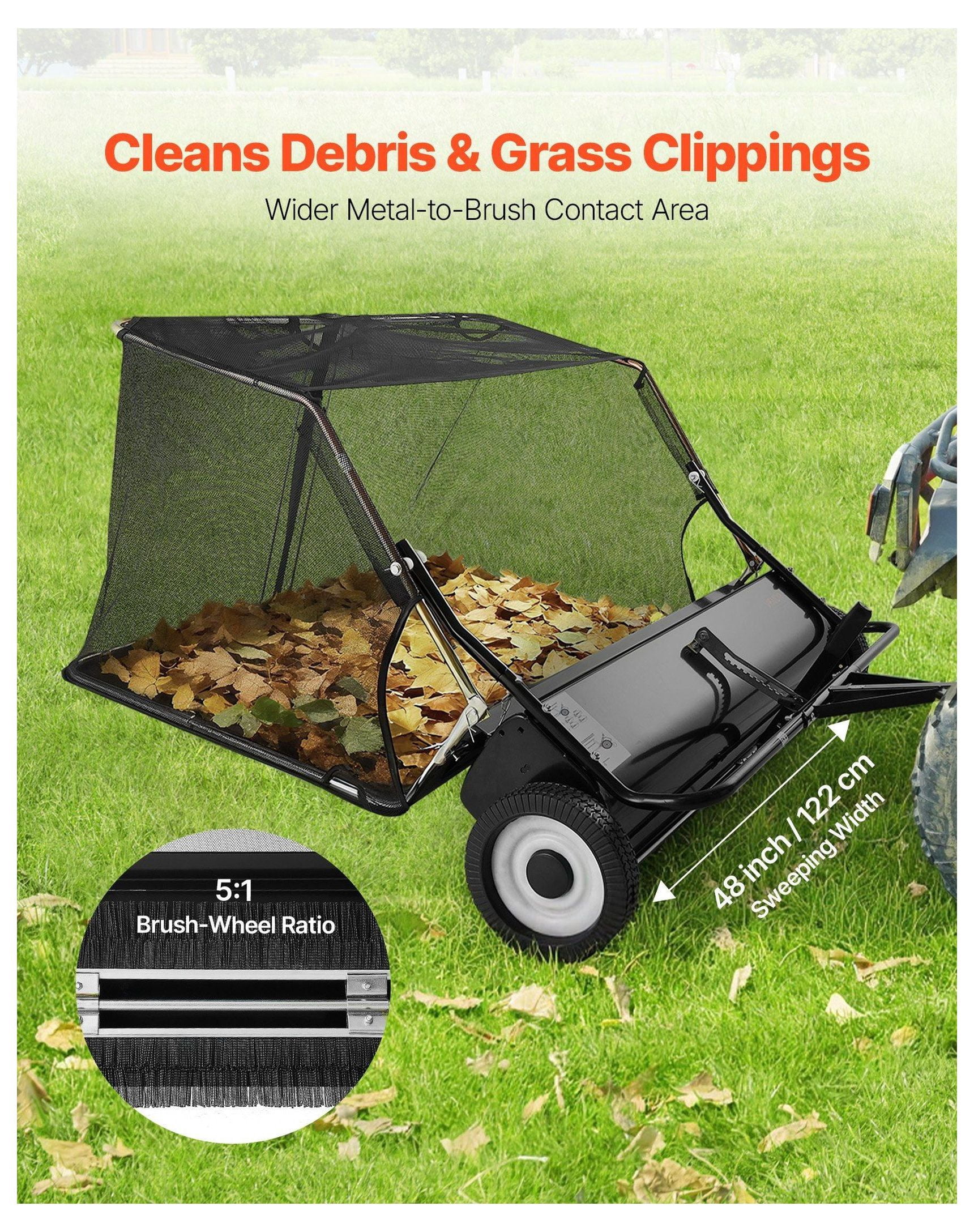 Tow Behind Lawn Sweeper 48 Inch - 20 cu.ft Hopper Bag Leaf & Grass Collector, Adjustable Height Garden Sweeper for Tractor, Yard Clean Up