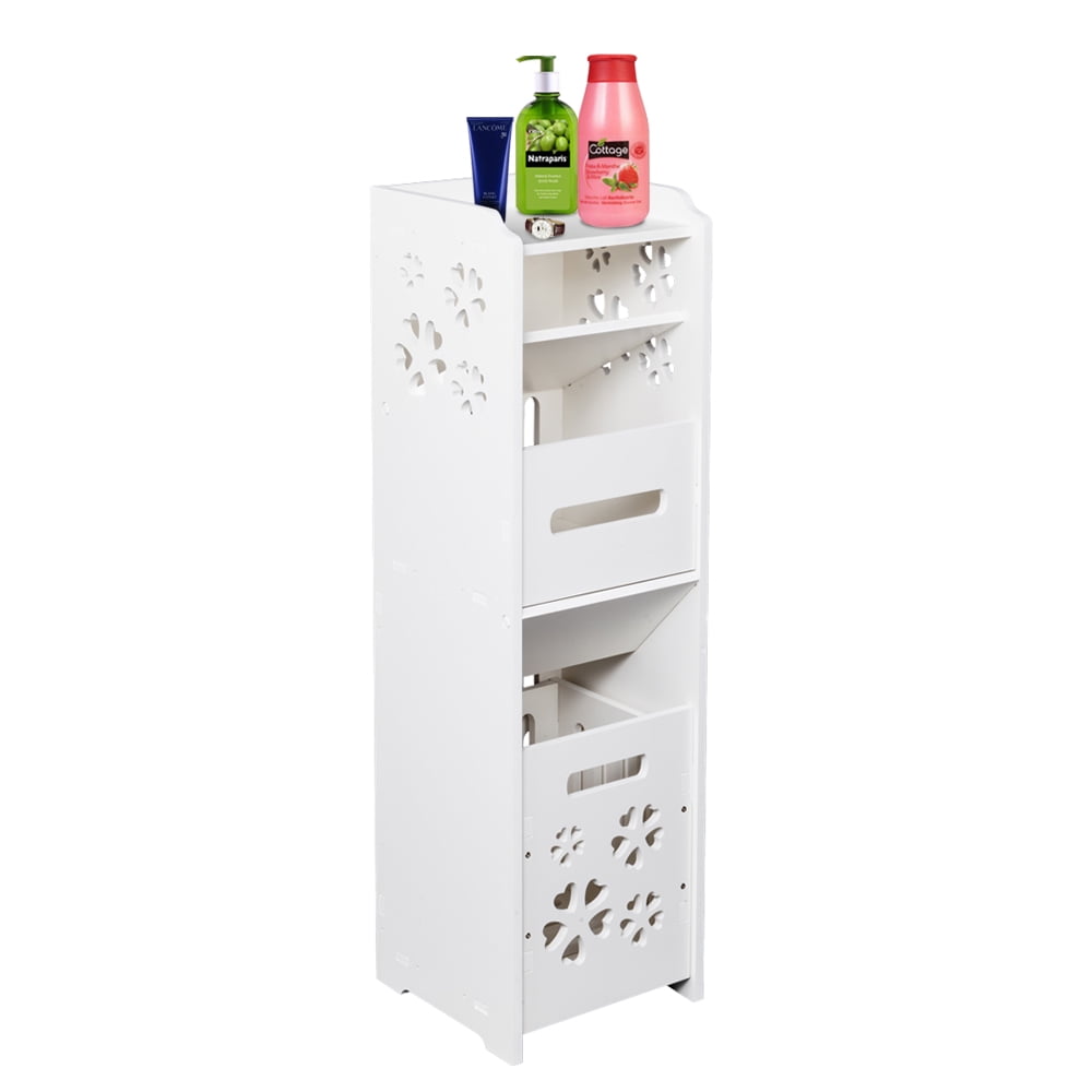 Kepooman 3-tier Bathroom Storage Cabinet with Garbage Can, White Kepooman 3-tier Bathroom Storage Cabinet with Garbage Can, White