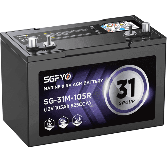 SGFYO Group Size 31M Dual Purpose Marine Battery,12V 105Ah 825CCA 200RC AGM Starter and Deep Cycle RV & Boat Batteries