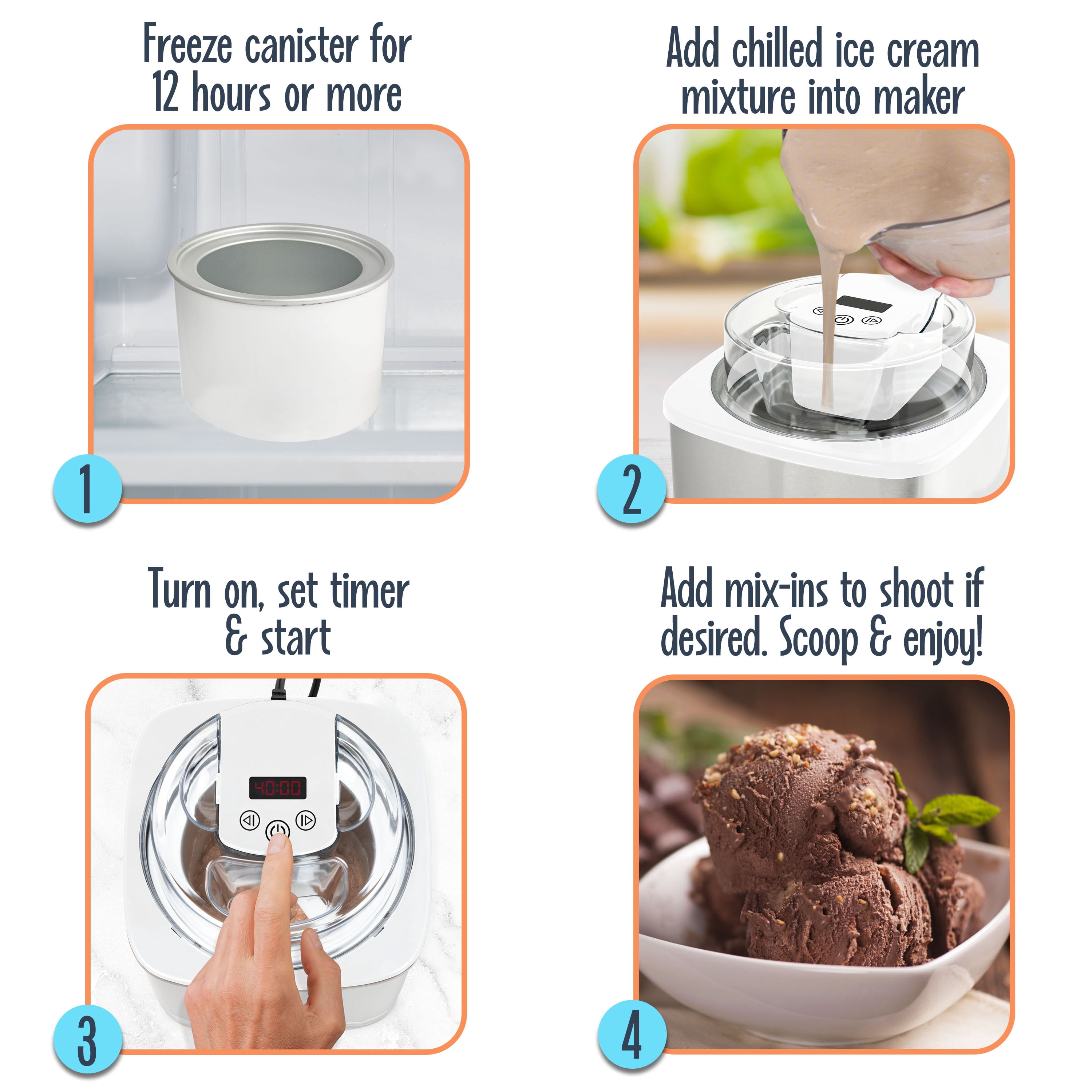 Nostalgia 2-Quart Electric Ice Cream Maker – Make Homemade Ice Cream, Gelato, Sorbet & Frozen Yogurt – No Salt/Ice Needed, Digital Controls, Mix-In Chute & Freezing Gel Canister – White