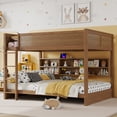 thumbnail image 3 of Harper & Bright Designs Bunk Bed Queen over Queen with Storage Cabinets, Queen Wood Bunk Bed Frame with Charging Station, Guardrails and Ladder, Wheat, 3 of 9