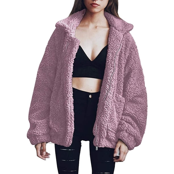 Abrigo PRETTYGARDEN de Forro Sherpa de Imitación de Piel Rosa Sobredimensionado 3XL