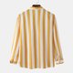 thumbnail image 2 of Camisa a rayas para hombre, manga larga, cuello vuelto, blusa holgada con botones para uso diario y trabajo, 2 of 5