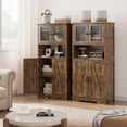 thumbnail image 4 of 50.4" Tall Farmhouse Bathroom Cabinet with Glass Doors, Adjustable Shelves & Anti-Tip Hardware – Freestanding Engineered Wood Storage for Bathroom, Kitchen, Living Room, Brown, 4 of 8