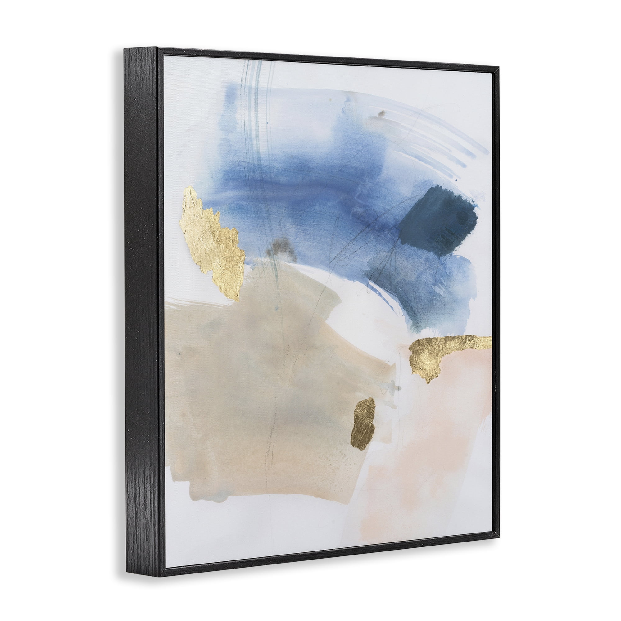 Stupell Industries Soft Ombre with Gold Accents Abstract Painting Black Framed Art Print Wall Art, 16 x 20