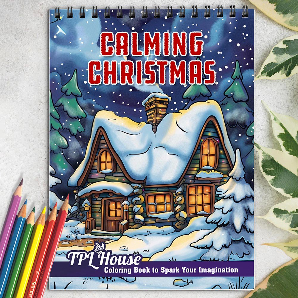 TPLHOUSE Calming Christmas Coloring Book Spiral Bound for Adults Soft Cover
