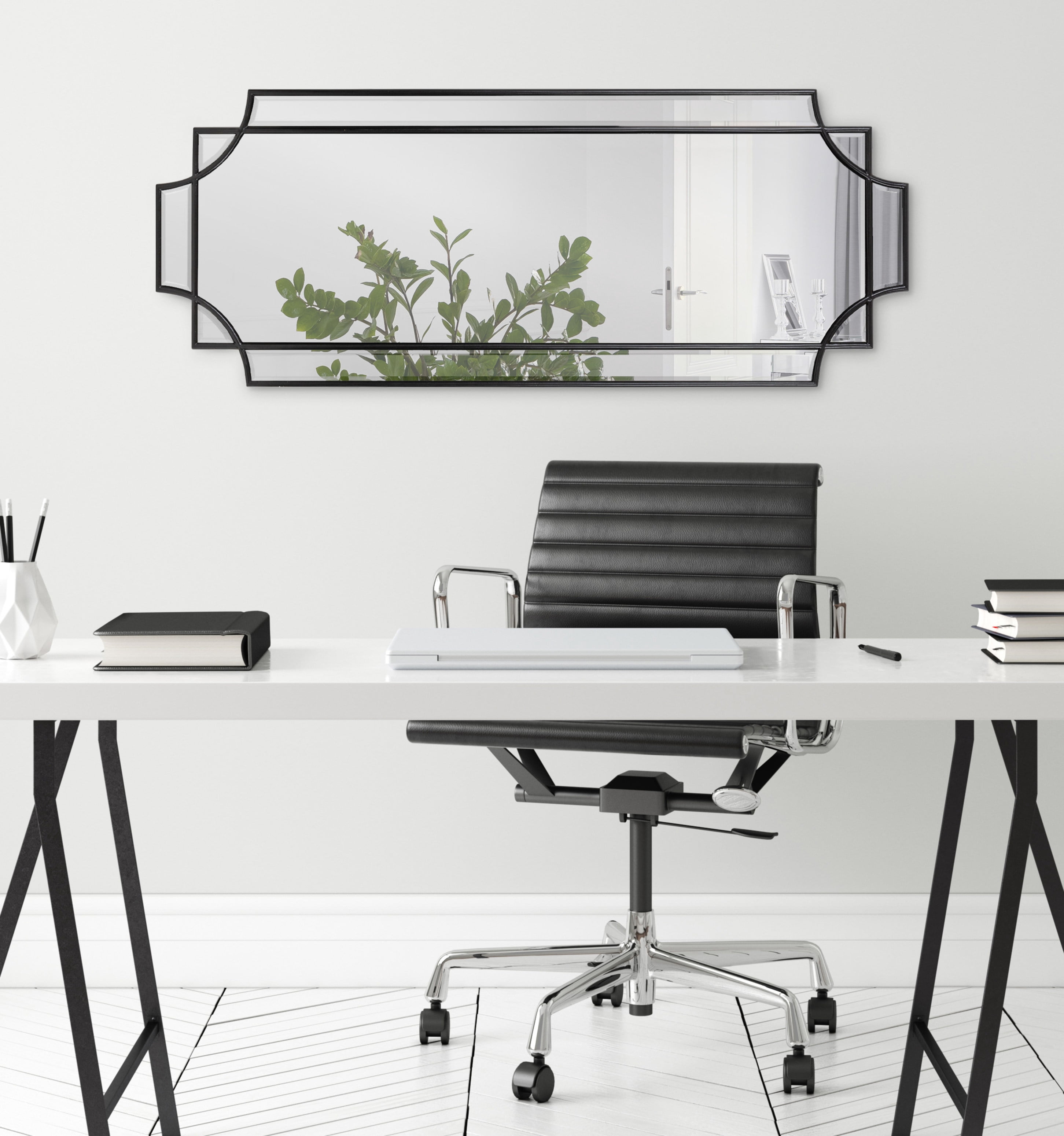 Kate and Laurel Minuette Glam Wall Mirror, 16 x 42, Black, Elegant Traditional Home Decor With A Boho Charm