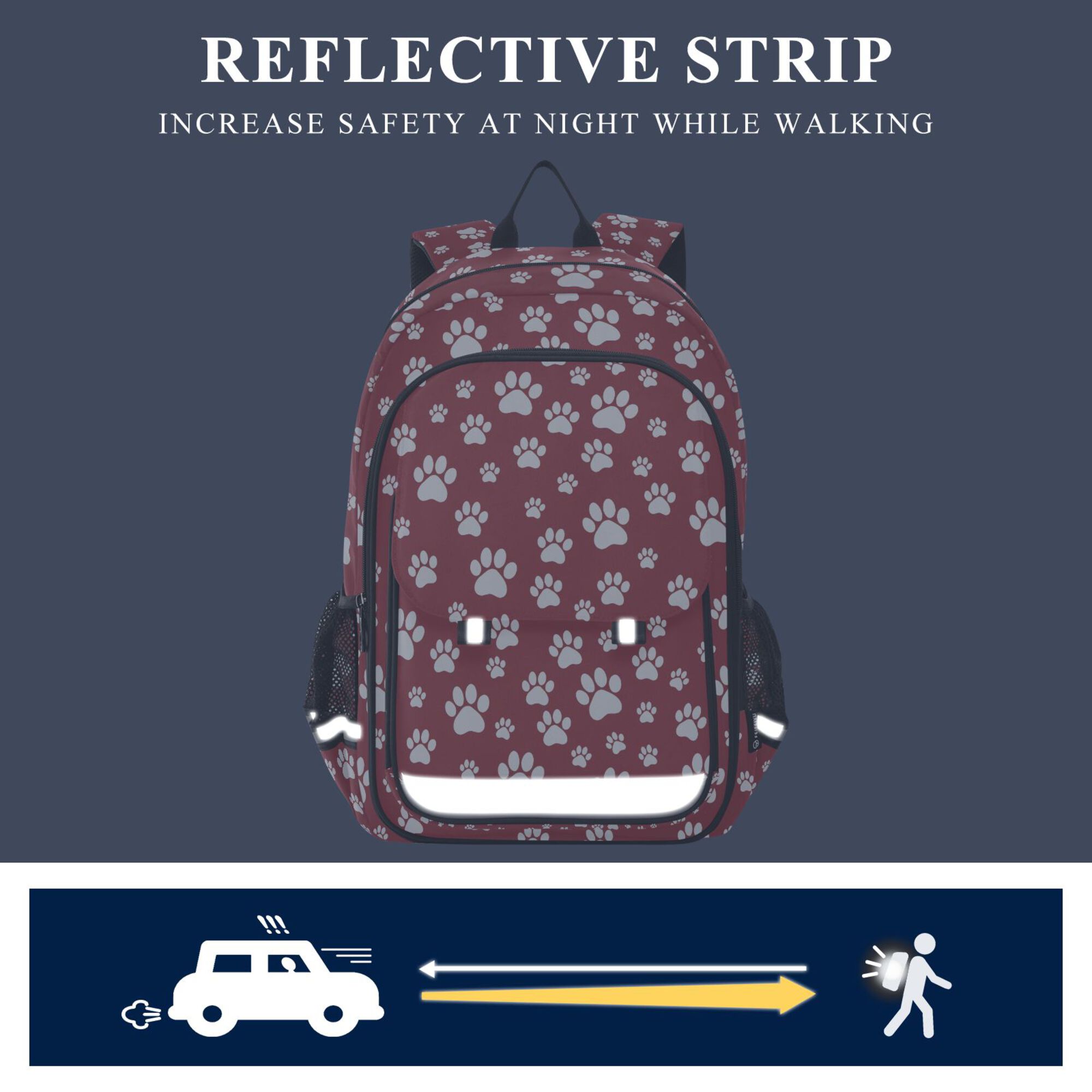 Mochila para niños para la escuela unisex 17" casual con compartimentos, estampado rojo de patitas de dibujos animados 5