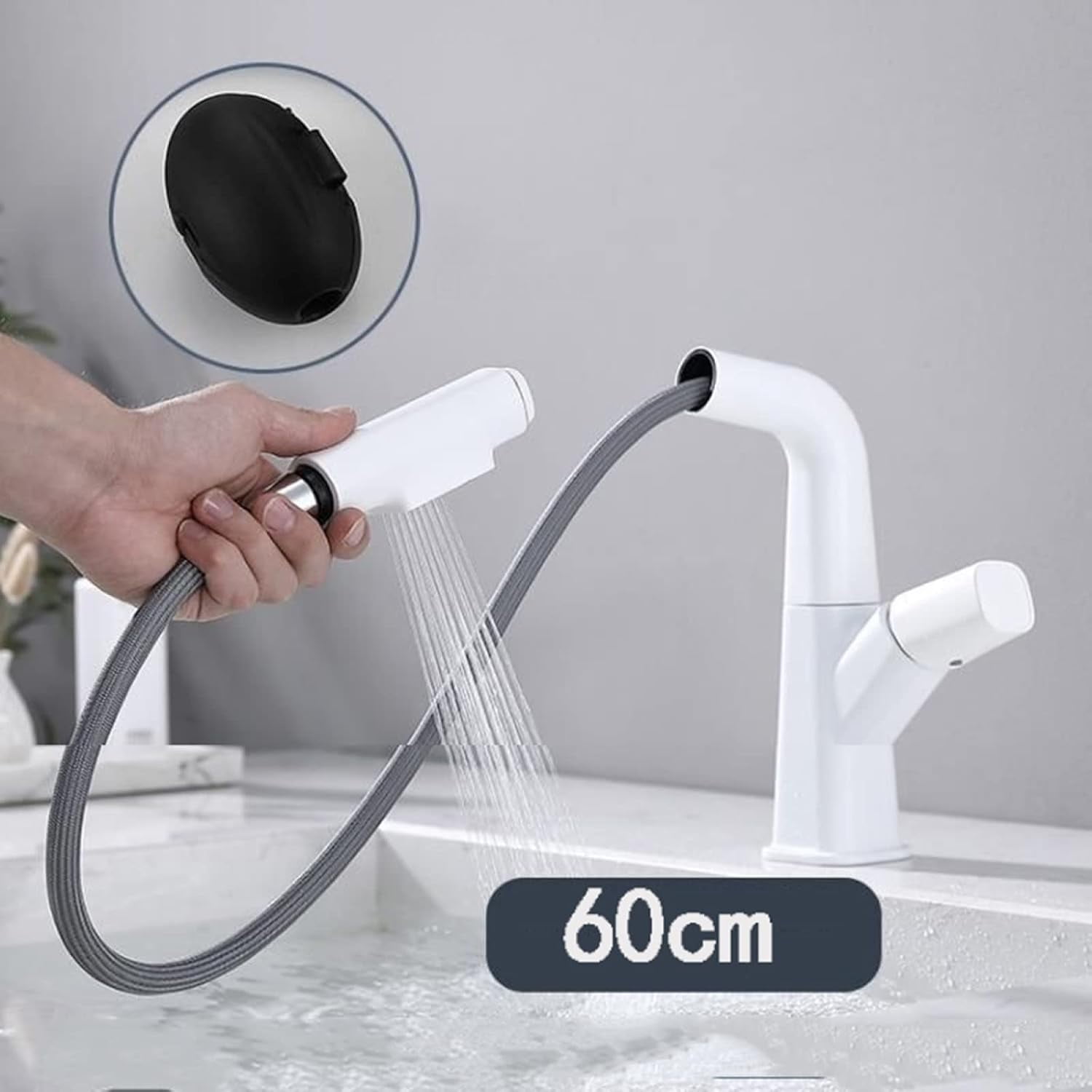 Bathroom Faucet with Pull Out Sprayer, Bathroom Sink Faucet Dual Function Basin Faucet, Single Hole Faucet for Bathroom Sink Brass, Bathroom Sink Faucet Single Handle,White