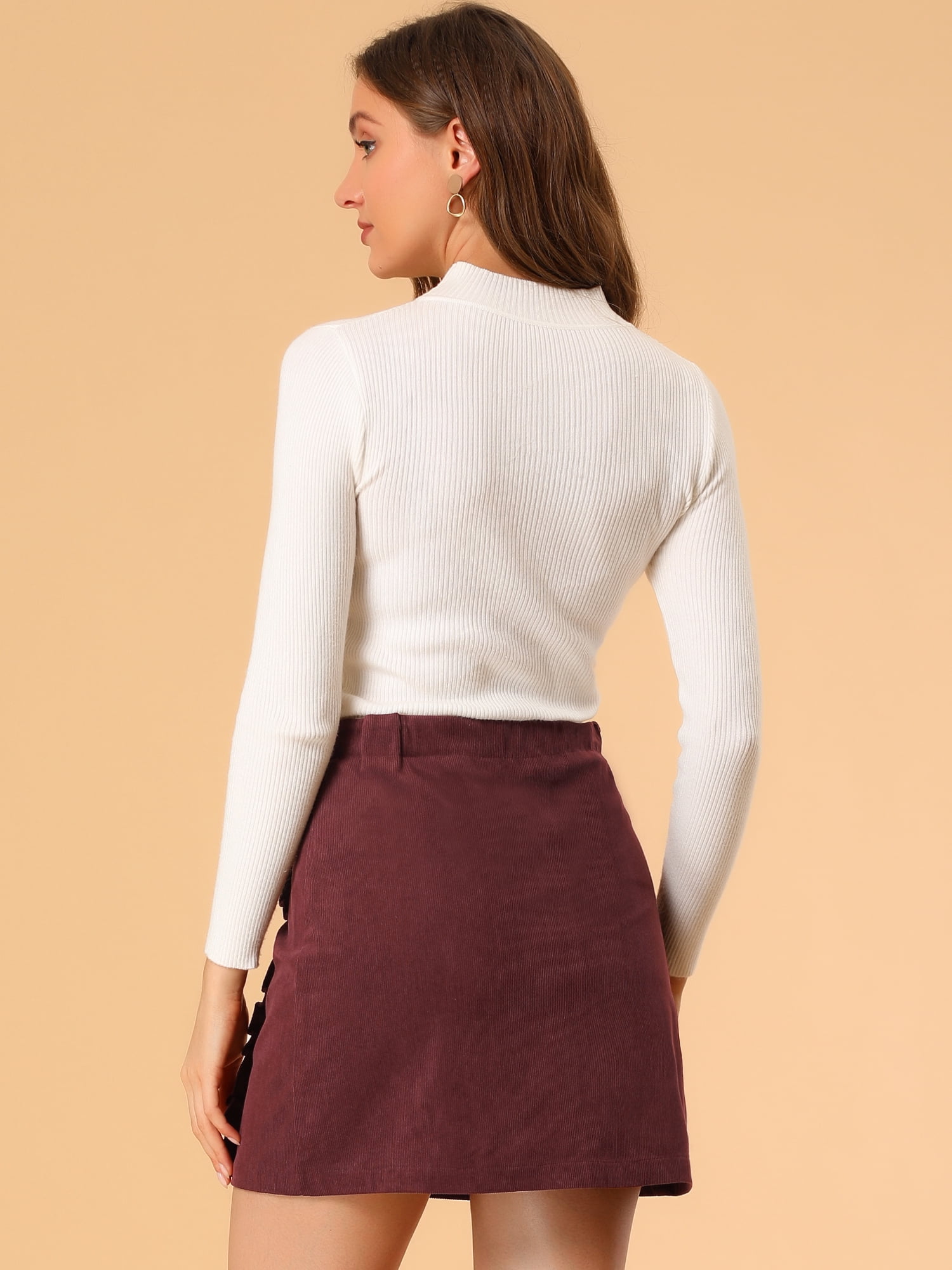DARING DIVA Women's Button Decor Ruffled Trim Mini Skirt 2XL Burgundy