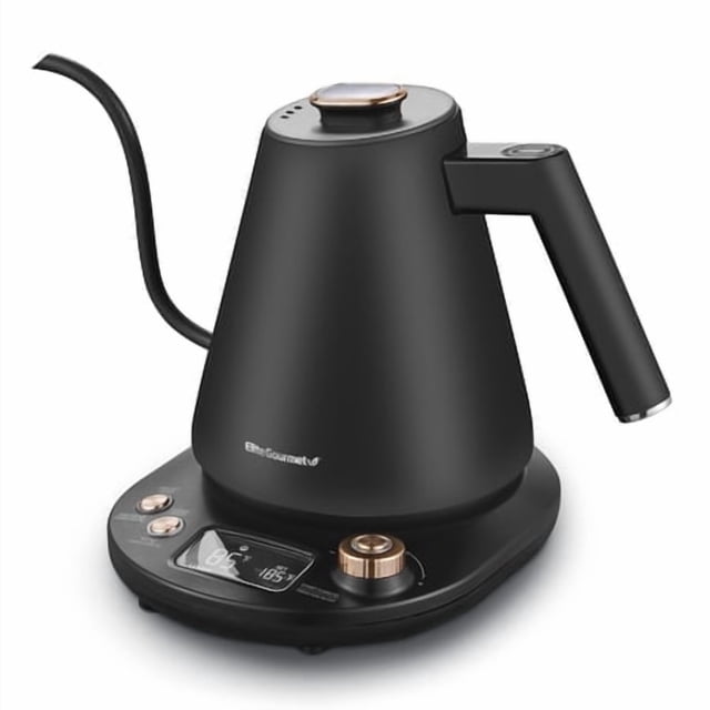 Elite Gourmet EKT3001 Bouilloire Numérique 1 L #304 Intérieur en Acier Inoxydable 1200 W Températures Préprogrammées Maintien au Chaud Sans Fil Base 360 Bec à Col de Cygne 90 Arrêt Automatique Noir Mat