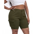 thumbnail image 3 of Gocolloa Womens Plus Size Jean Shorts Stretchy Cargo Bermuda Shorts High Waisted Y2k Denim Shorts Army Green 24W, 3 of 4