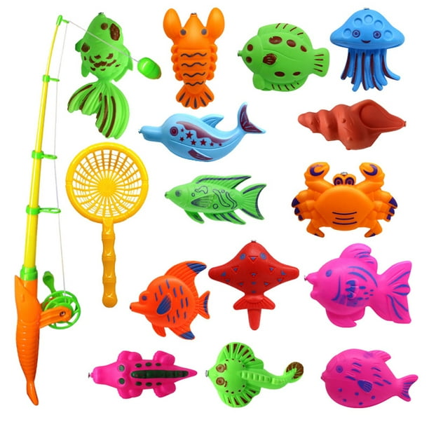 16PCS Kids Fishing Game Set Cartoon Magnetic Fishing Toy Pool Toy