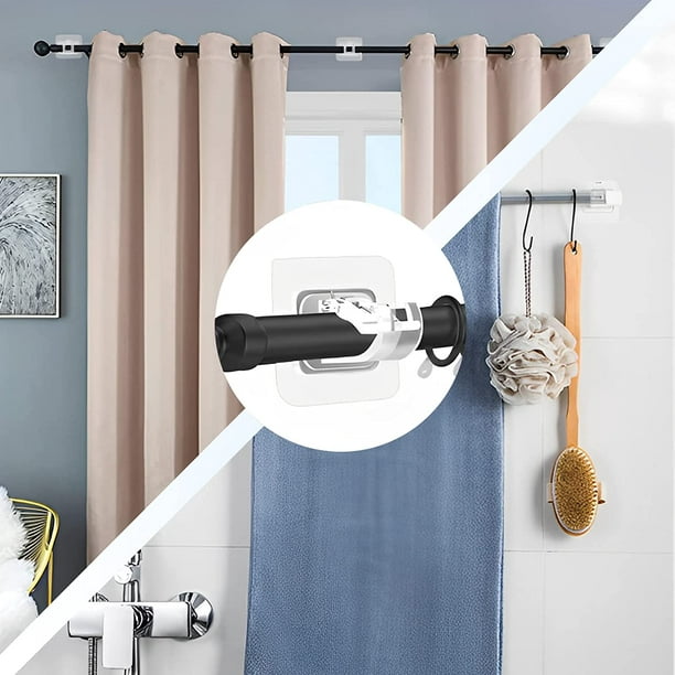 8PCS Curtain Rods No Drilling,No Drill Curtain Rod Brackets Hooks Nail Free  Adjustable,Stick On Curtain Rod Transparent Hook Holders for Home Bathroom