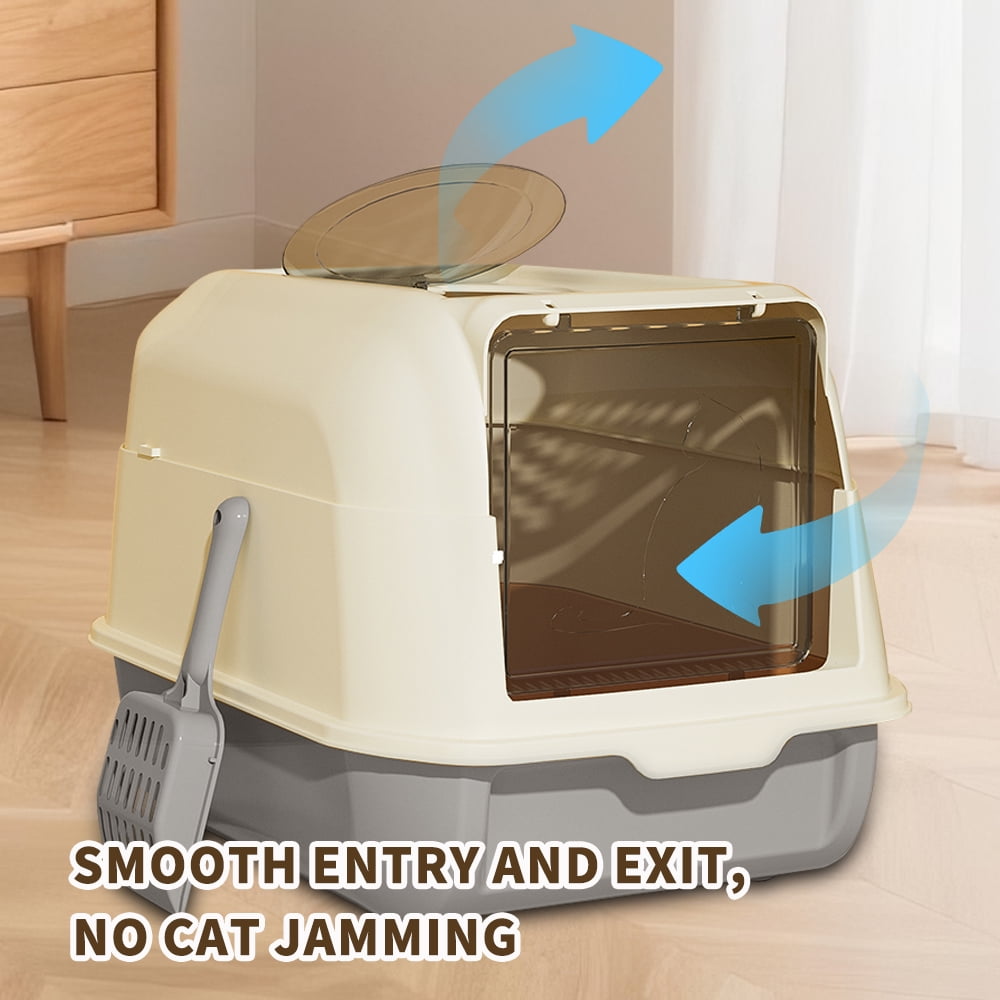 Fully Enclosed Cat Litter Box - Spacious Interior, Easy-Clean Removable Design (w/ Litter Scoop)